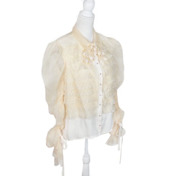 TORY BURCH Cream Victorian Style Ruffle Silk Long Sleeve Blouse - Picture 10 of 13